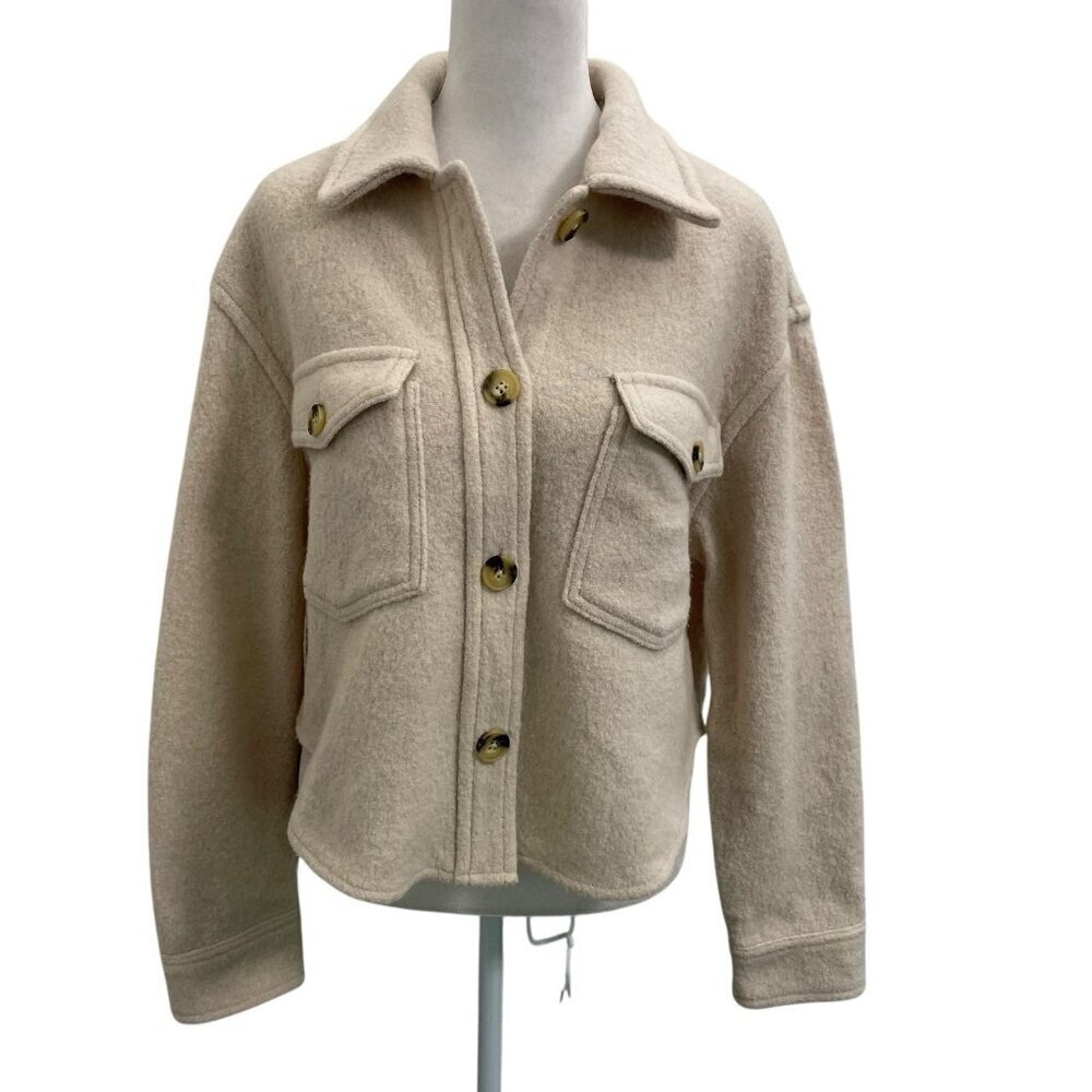 Aritzia 100% Merino Wool Cropped Chore Shirt Jacket Shacket Utility size Small